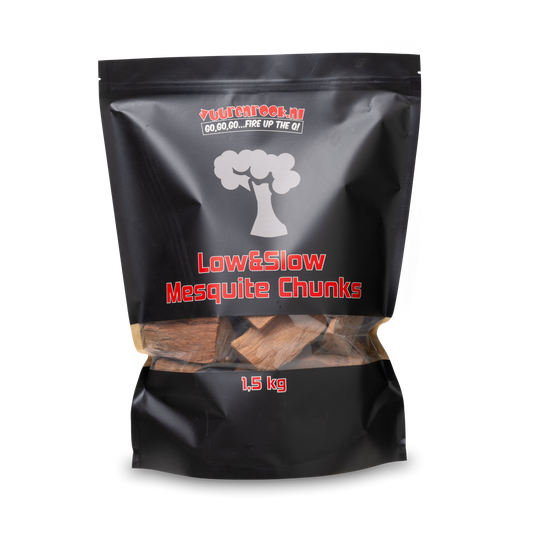 Comnox - Vuur&Rook Low&Slow Mesquite Chunks - Diepe rooksmaak voor rundvlees en wild - Goudbruine kleur - 1,5 kg