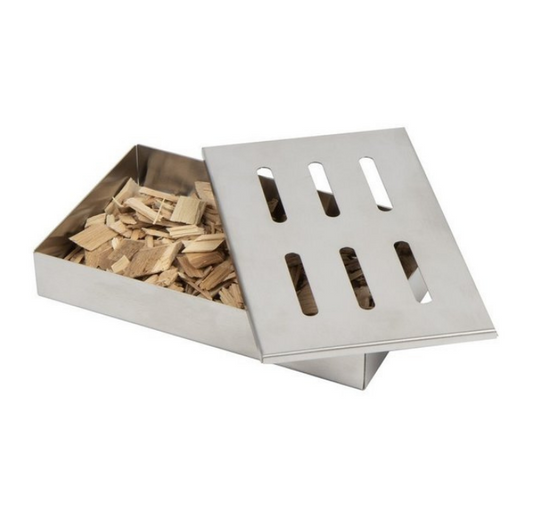 Comnox - Vuur&Rook Smoker Box - Authentieke rooksmaak voor uw barbecue - Extra zware kwaliteit - 2 zakjes rookchips inbegrepen - RVS - zwart