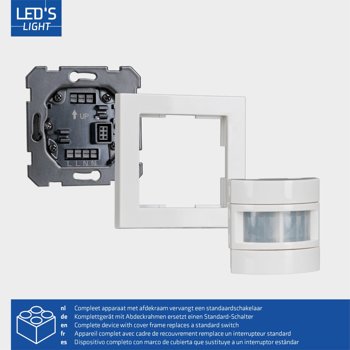 Wandschakelaar met Bewegingssensor - 55 x 55 mm inbouw - Compatibel met LED - Wit