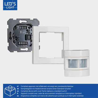 Wandschakelaar met Bewegingssensor - 55 x 55 mm inbouw - Compatibel met LED - Wit