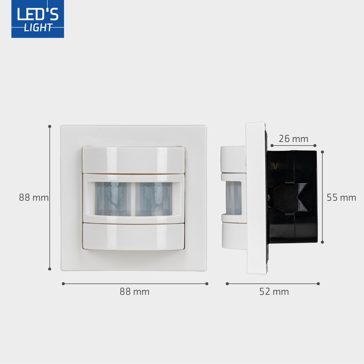 Wandschakelaar met Bewegingssensor - 55 x 55 mm inbouw - Compatibel met LED - Wit