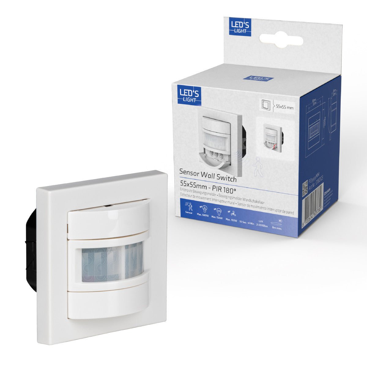 Wandschakelaar met Bewegingssensor - 55 x 55 mm inbouw - Compatibel met LED - Wit