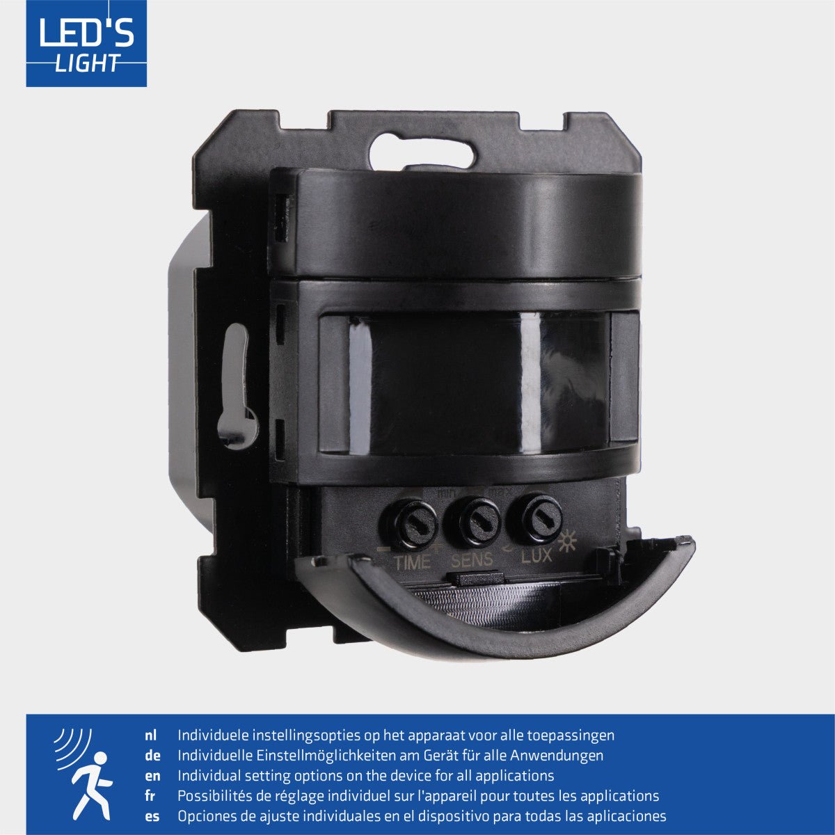 Wandschakelaar met Bewegingssensor - 55 x 55 mm inbouw - Compatibel met LED - Zwart