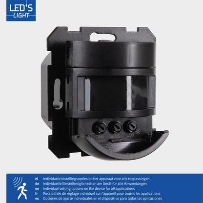 Wandschakelaar met Bewegingssensor - 55 x 55 mm inbouw - Compatibel met LED - Zwart