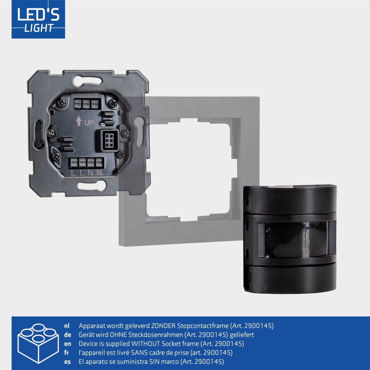 Wandschakelaar met Bewegingssensor - 55 x 55 mm inbouw - Compatibel met LED - Zwart