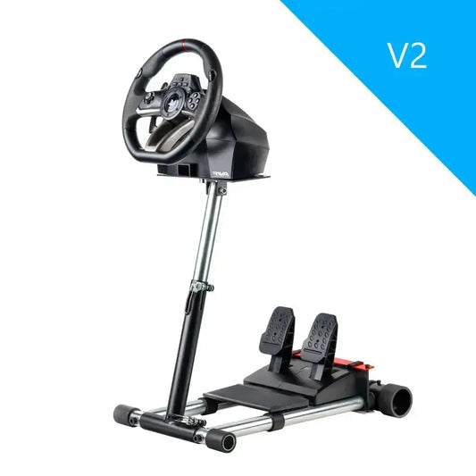 Zwart stuurwiel met realistische knoppen en pedalen voor realistische racegame-ervaring. Metalen constructie met verstelbare standaard voor comfortabele gaming sessies.