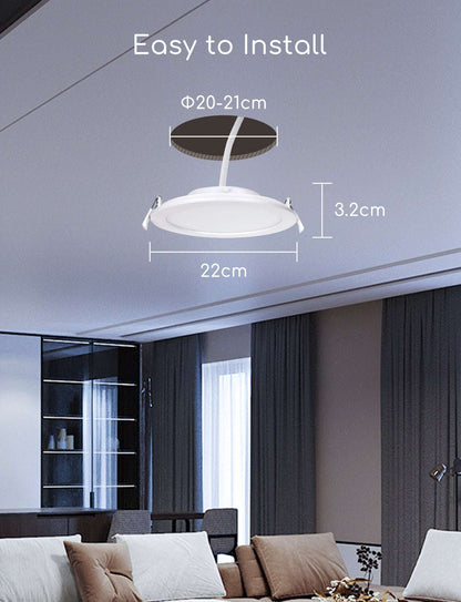 Een witte, ronde LED-plafondlamp met warm wit licht, uitgerust met een app-gecontroleerde CCT-functie van 3000K tot 6500K voor flexibele verlichting in woon- en werkomgevingen.