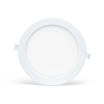 Een witte, ronde LED-plafondlamp met warm wit licht, uitgerust met een smartphone-app voor afstandsbediening en een kleurverandering van 3000K tot 6500K, ideaal voor moderne interieurs.