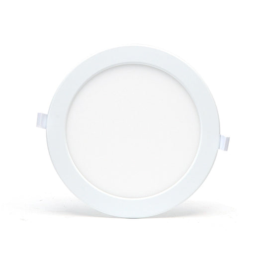 Een witte, ronde LED-plafondlamp met warm wit licht, uitgerust met een smartphone-app voor afstandsbediening en een kleurverandering van 3000K tot 6500K, ideaal voor moderne interieurs.