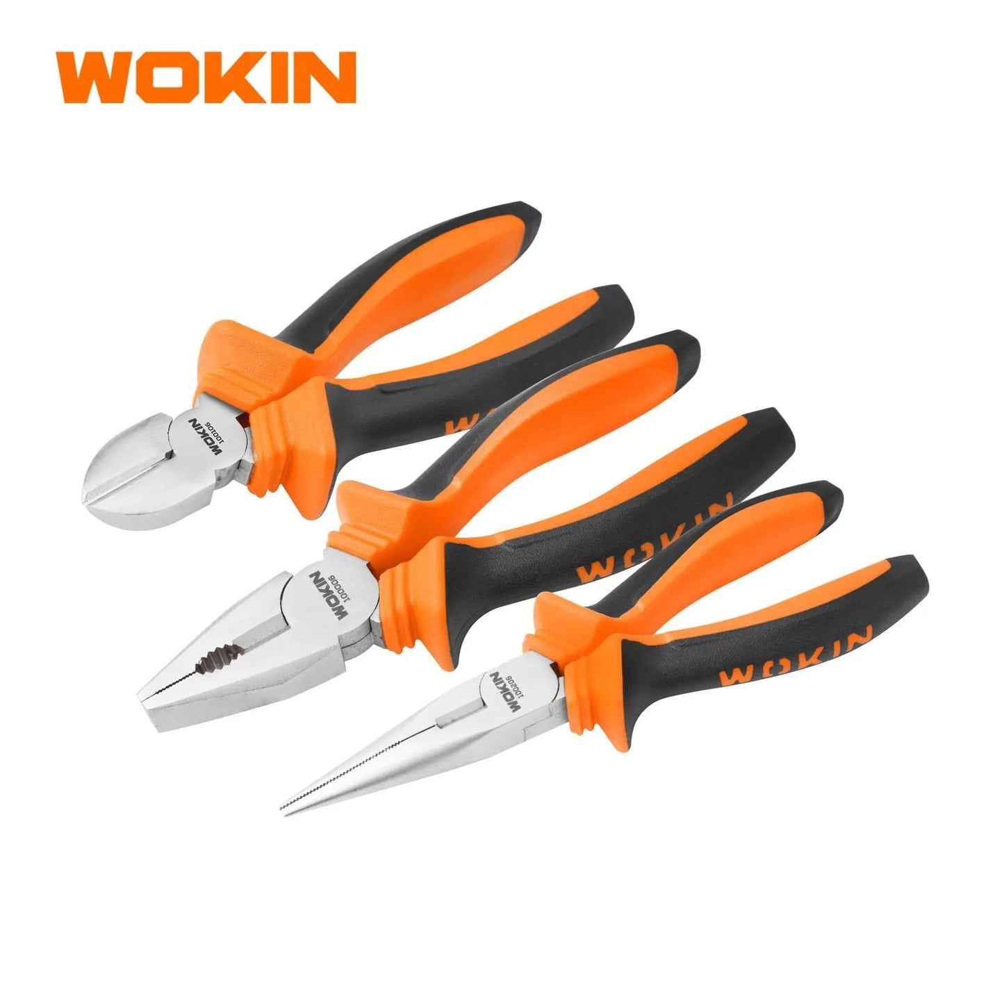 Wokin schroevendraaiers met oranje en zwarte handvatten en zilverkleurige metalen klemmen, geschikt voor elektrische reparaties en precisiewerkzaamheden.