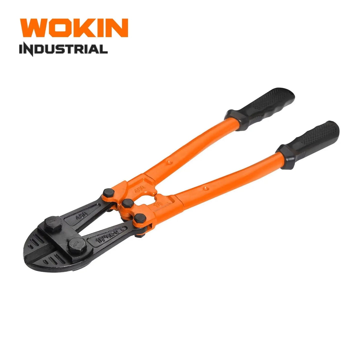 Wokin industriële draadklemmen met oranje handgrepen en zwarte klemkop, geschikt voor zware metaalbewerking. Geschikt voor professionele gebruik in de bouw en metaalindustrie.