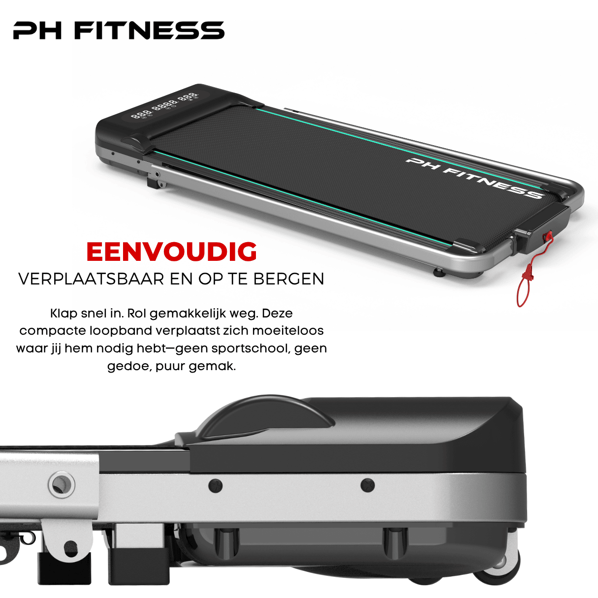 Compacte PH FITNESS loopband opbergen verplaatsbaar